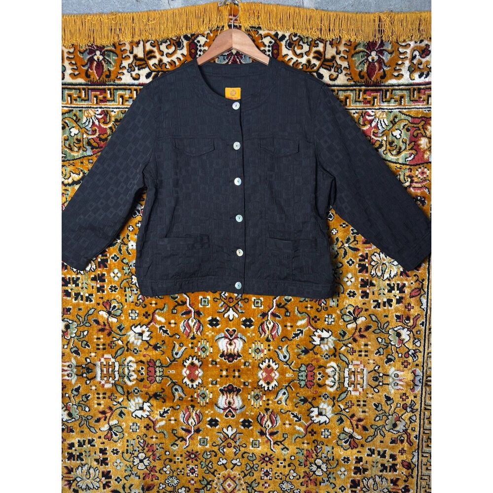 Vintage Black Textured Jacquard Round Neck Cropped Blazer Jacket sz 12 Ruby Rd - Picture 2 of 14